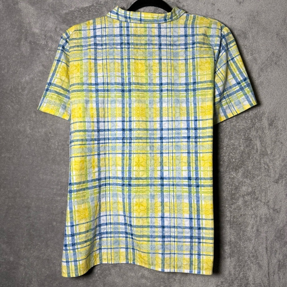 Alfred Dunner 18 1X Shirt Top Yellow Plaid Short Sleeve V Neck Button Up Cotton - Picture 4 of 6